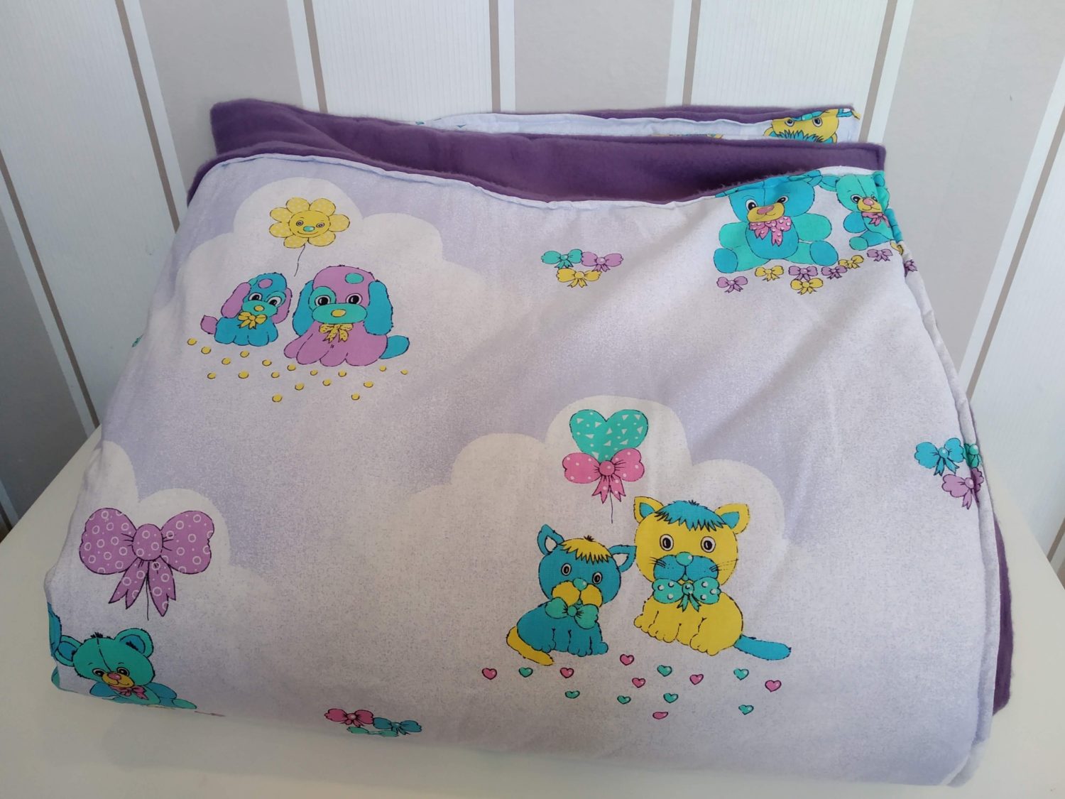 Krabbeldecke, Fleecedecke, Teddybär lila